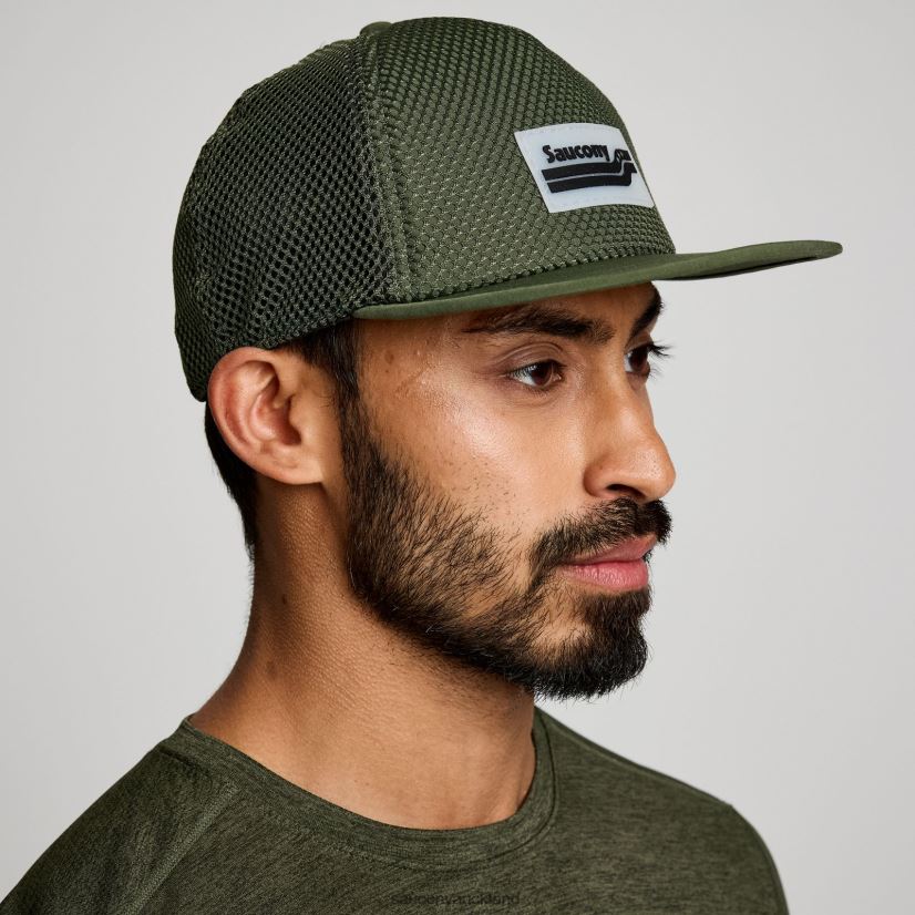 Outpace Mesh Trucker Hat Saucony Men RH86VR452Climbing Ivy
